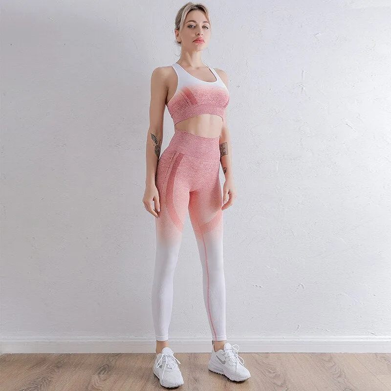 038 Ombre Seamless Fitness Bra   Push Up Leggings
