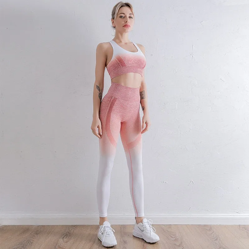 038 Ombre Seamless Fitness Bra   Push Up Leggings