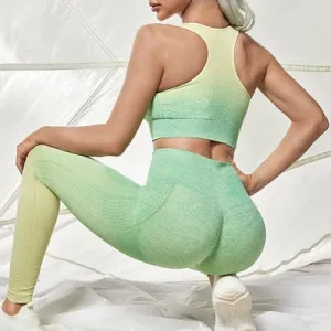 038 Ombre Seamless Fitness Bra   Push Up Leggings