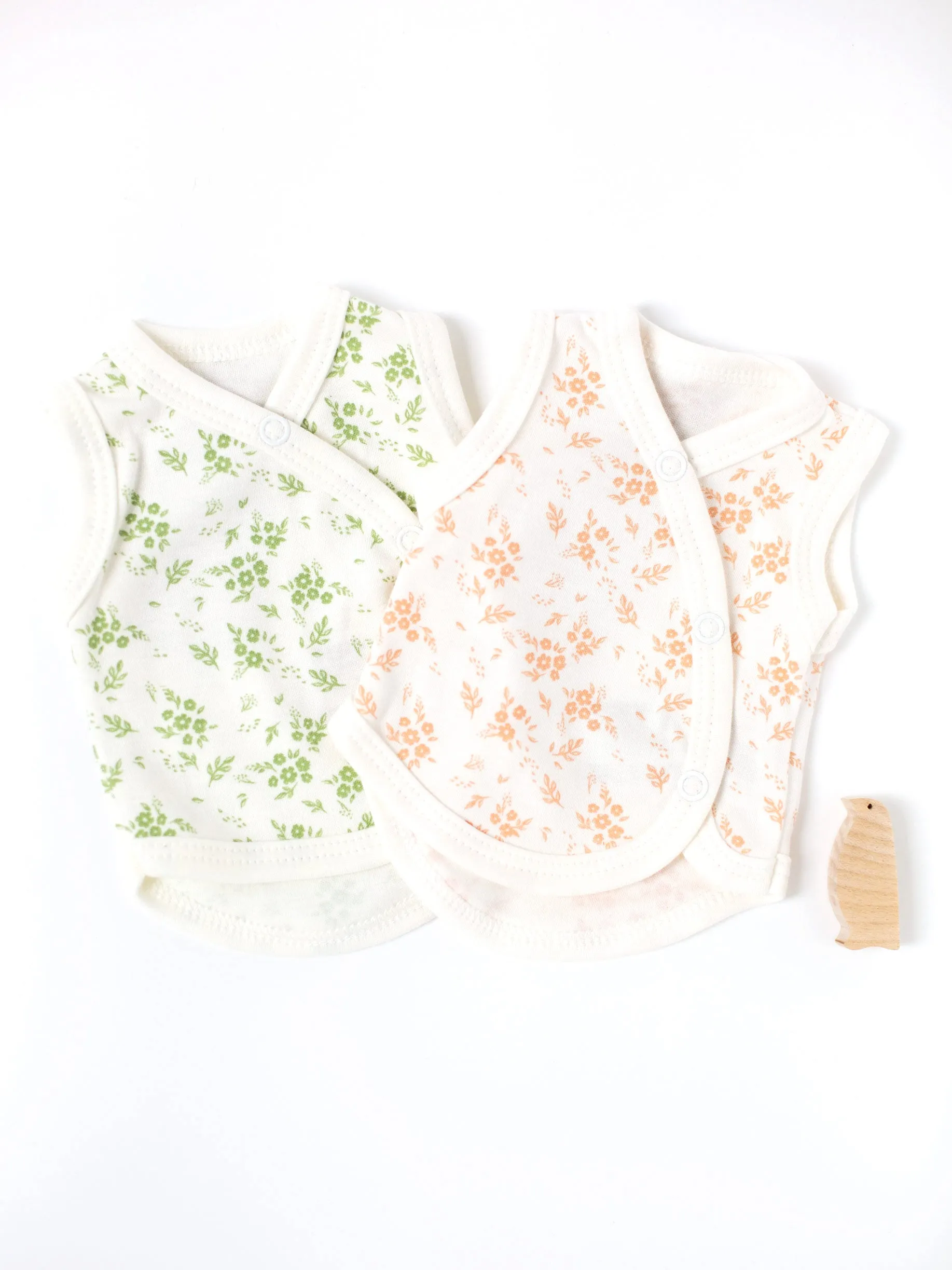 2 Pack Incubator Vest Set, Apple & Apricot Floral, Organic Cotton
