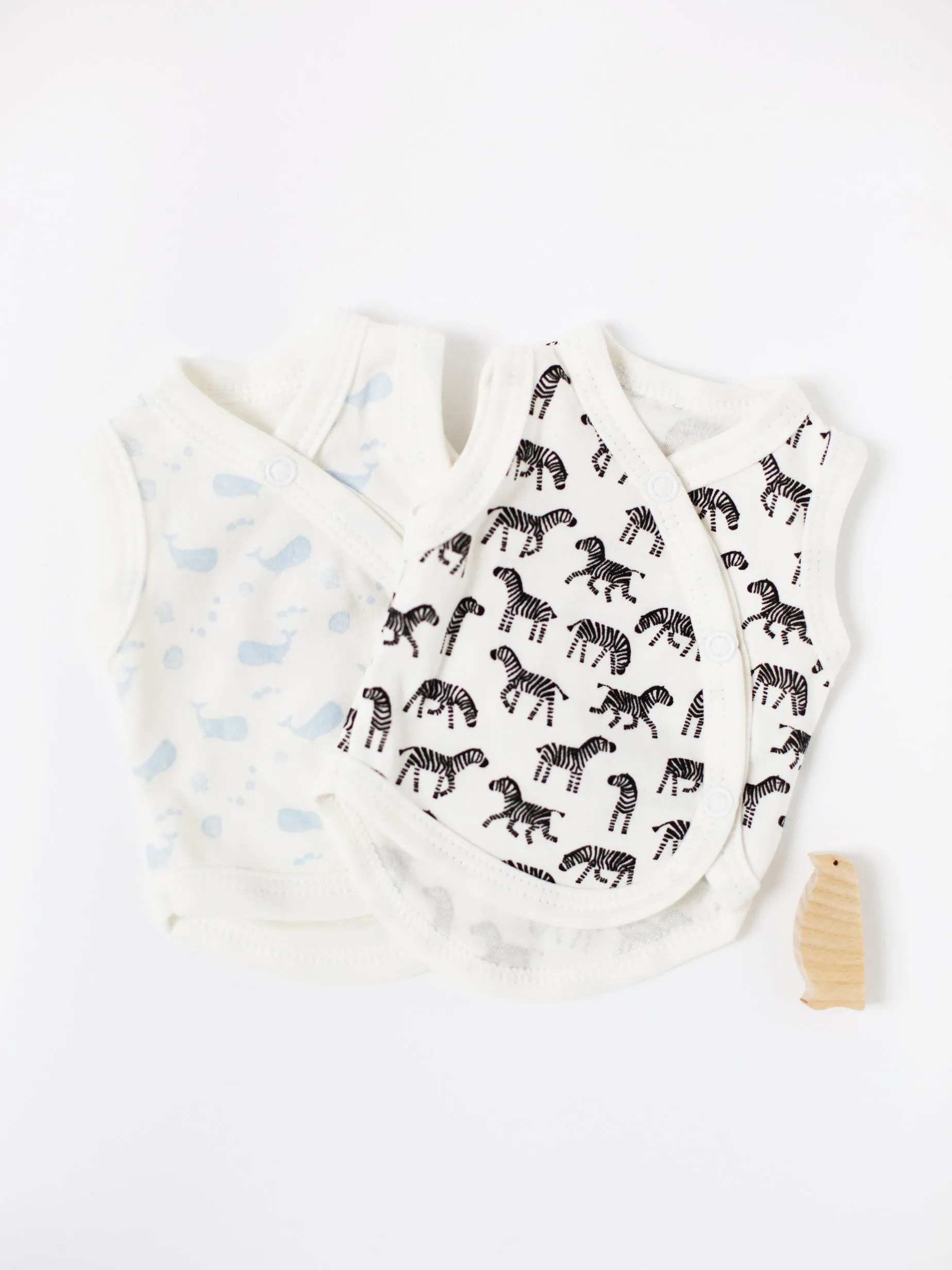 2 Pack Incubator Vest Set, Little Zebras and Ocean Blue, 100% Organic Cotton
