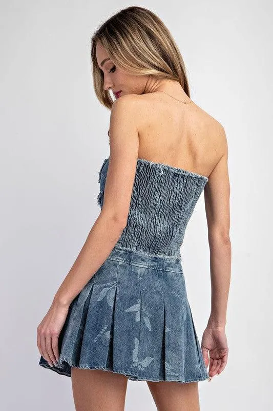 2PC PATCHWORK DENIM SKIRT SET
