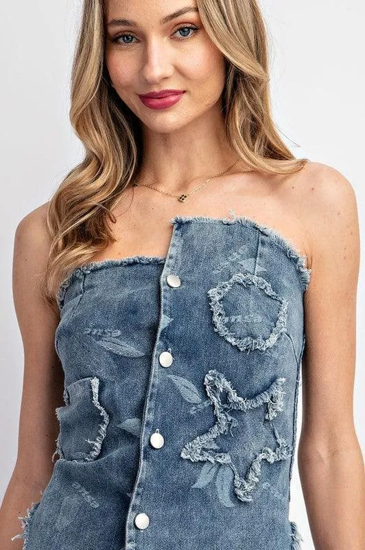 2PC PATCHWORK DENIM SKIRT SET