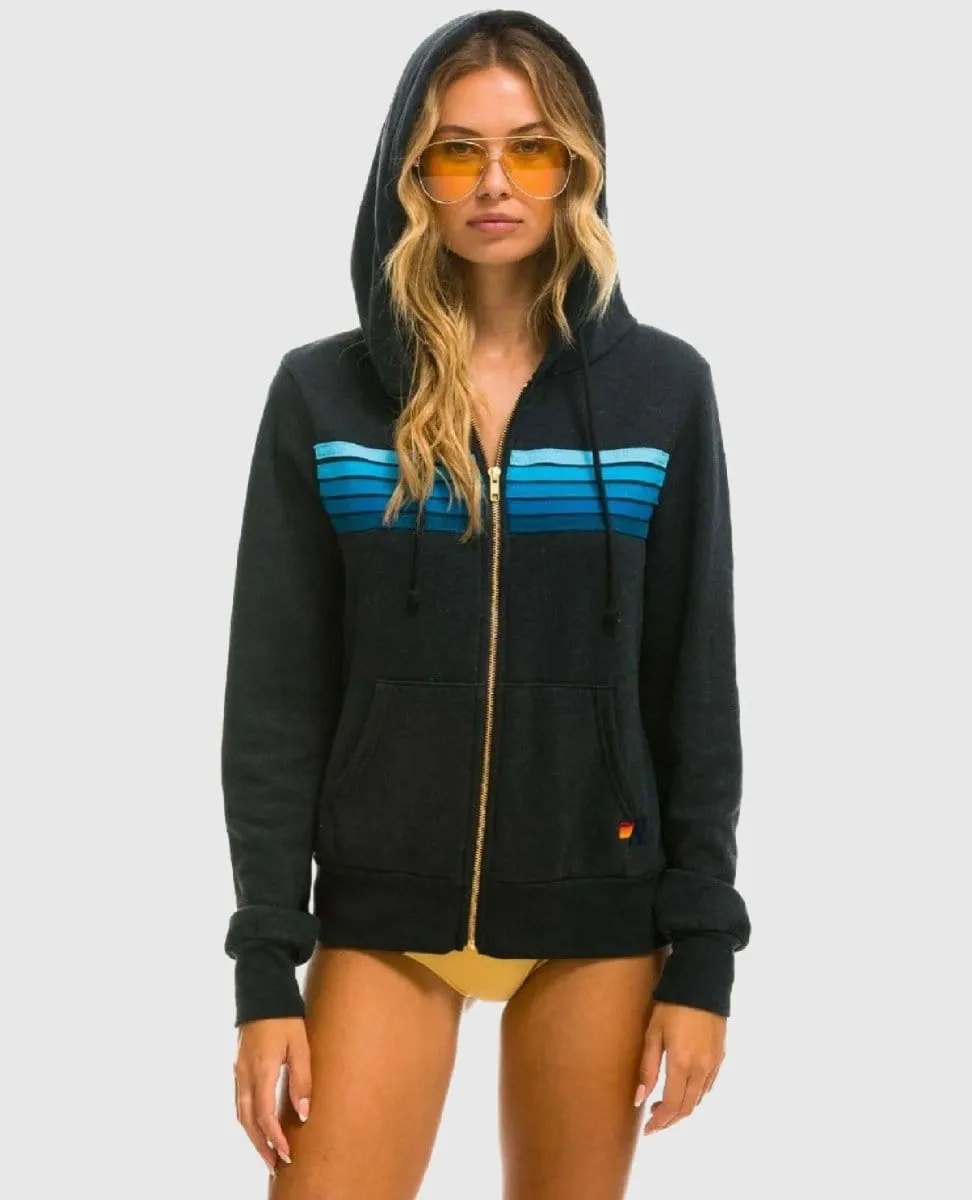 5 Stripe  Zip Hoodie Charcoal Blue