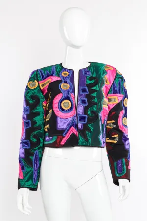 Abstract Patchwork Cropped Jacket