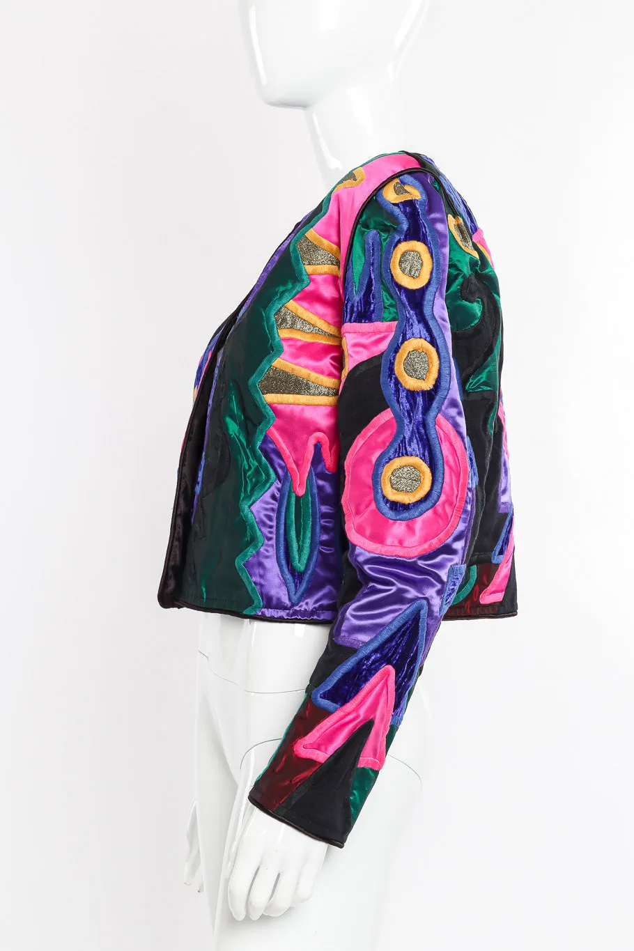 Abstract Patchwork Cropped Jacket