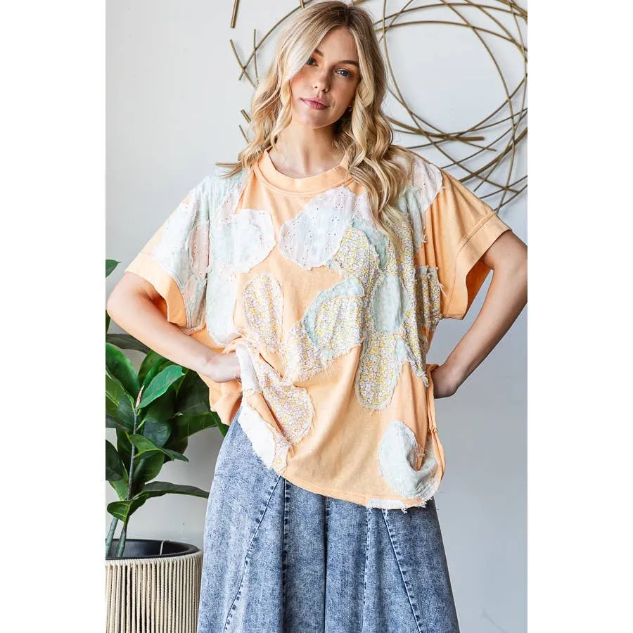 Apricot Washed Floral Patchwork Oversized Oli Hali Tee