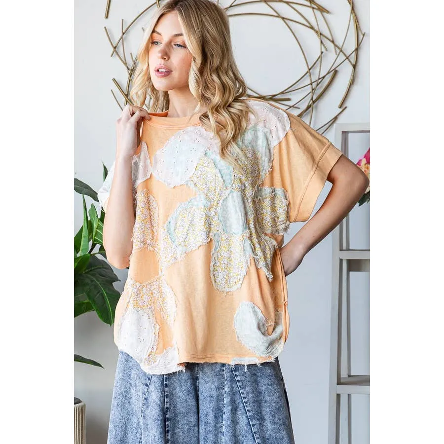 Apricot Washed Floral Patchwork Oversized Oli Hali Tee