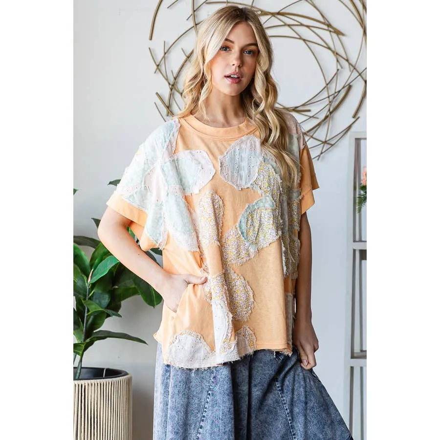 Apricot Washed Floral Patchwork Oversized Oli Hali Tee