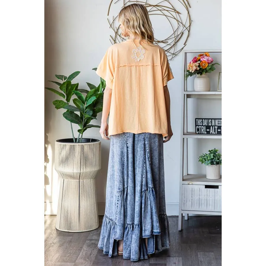 Apricot Washed Floral Patchwork Oversized Oli Hali Tee