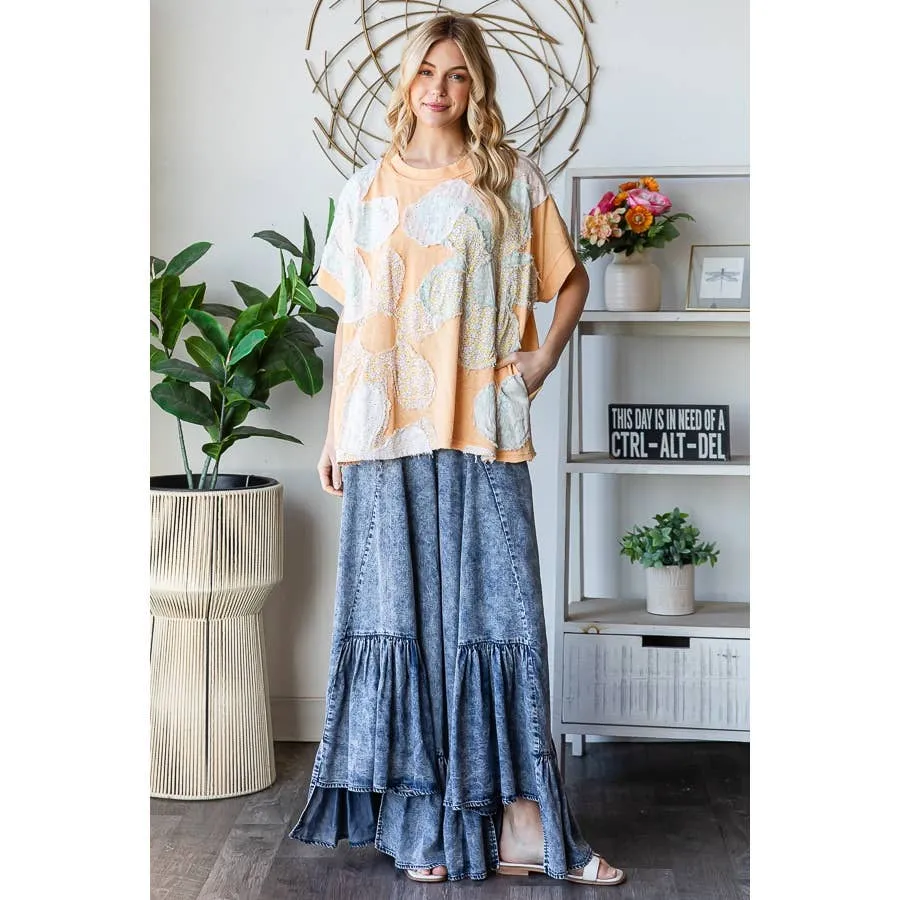 Apricot Washed Floral Patchwork Oversized Oli Hali Tee