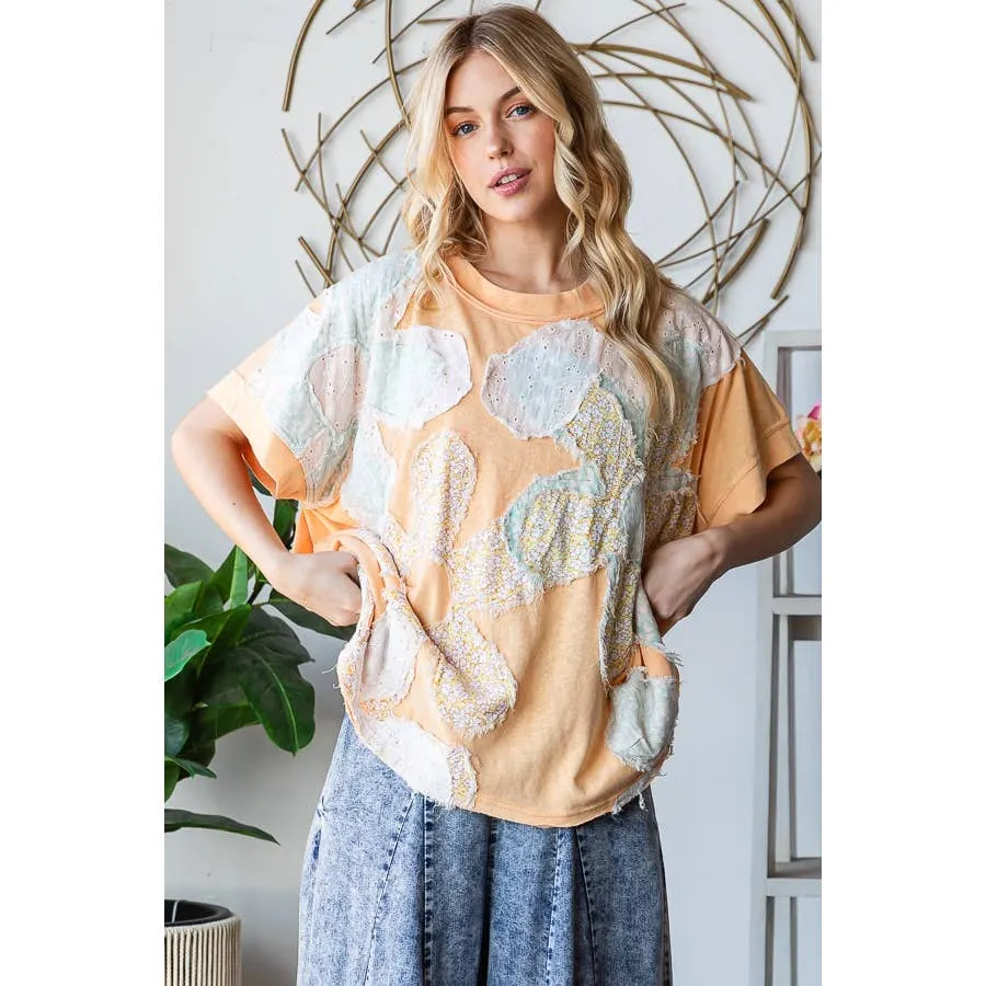 Apricot Washed Floral Patchwork Oversized Oli Hali Tee
