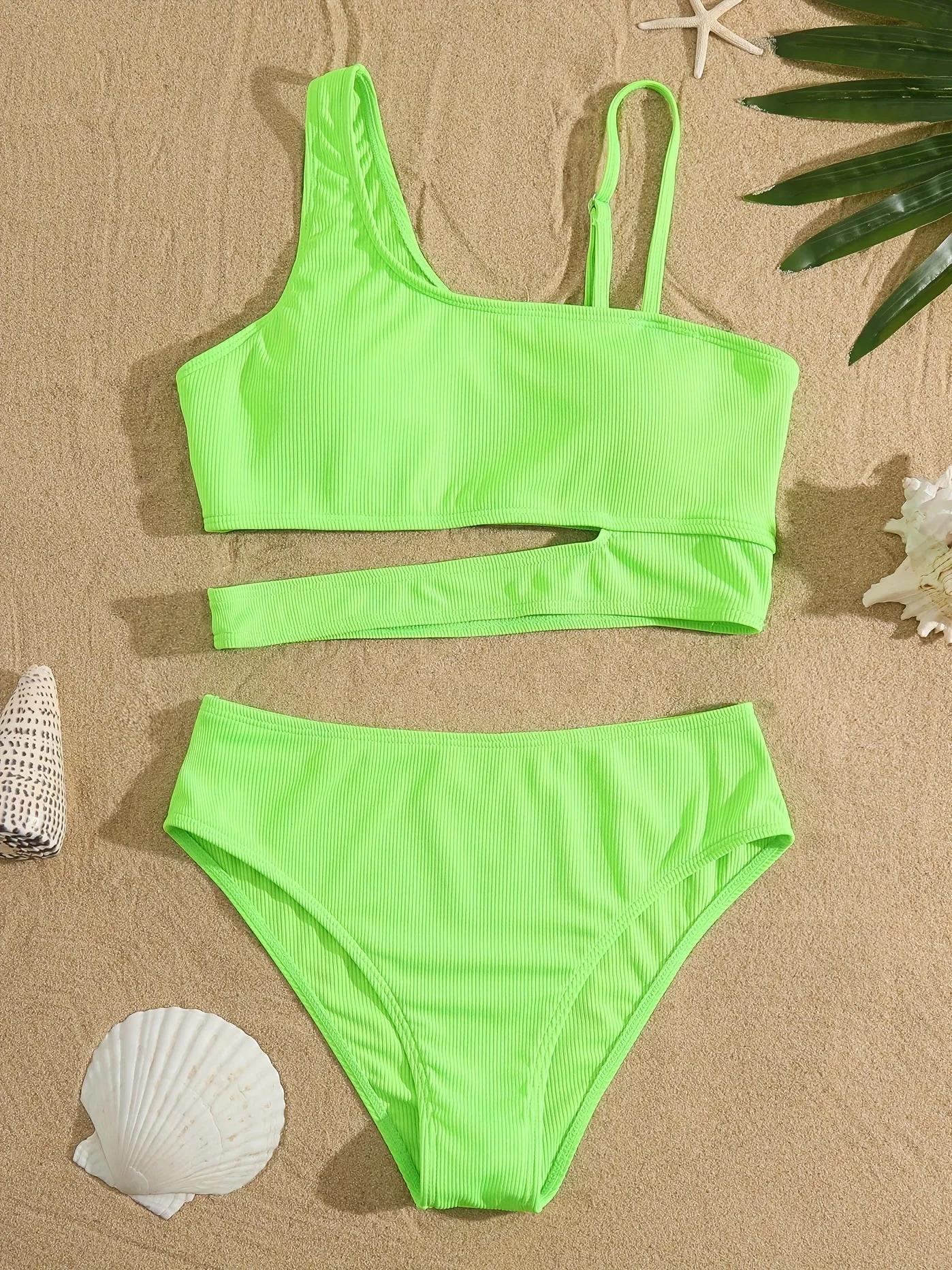 Asymmetrical Chic Solid Bikini Set – High-Stretch, Durable Women's Two-Piece Swimsuit with Easy Care