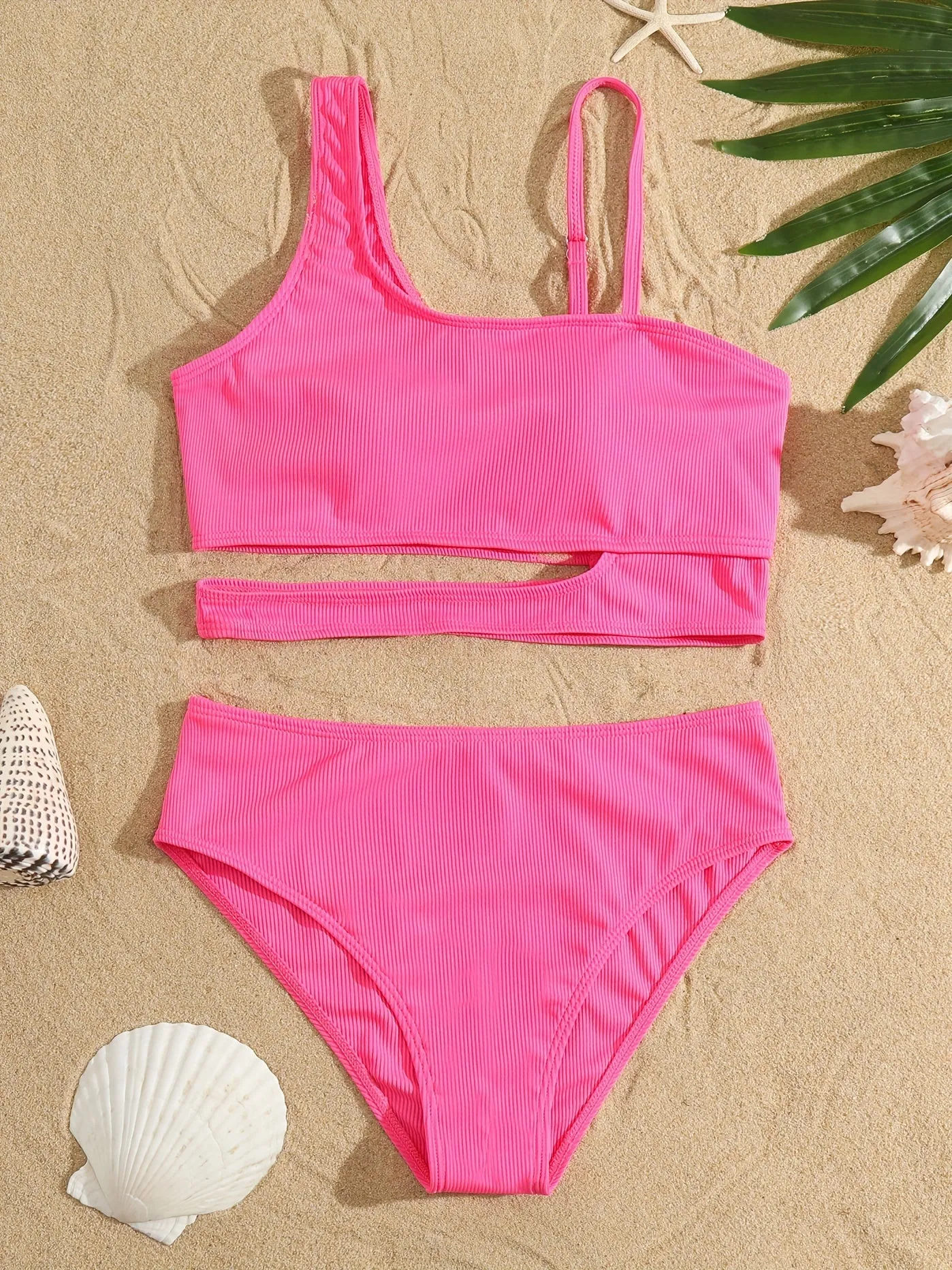 Asymmetrical Chic Solid Bikini Set – High-Stretch, Durable Women's Two-Piece Swimsuit with Easy Care