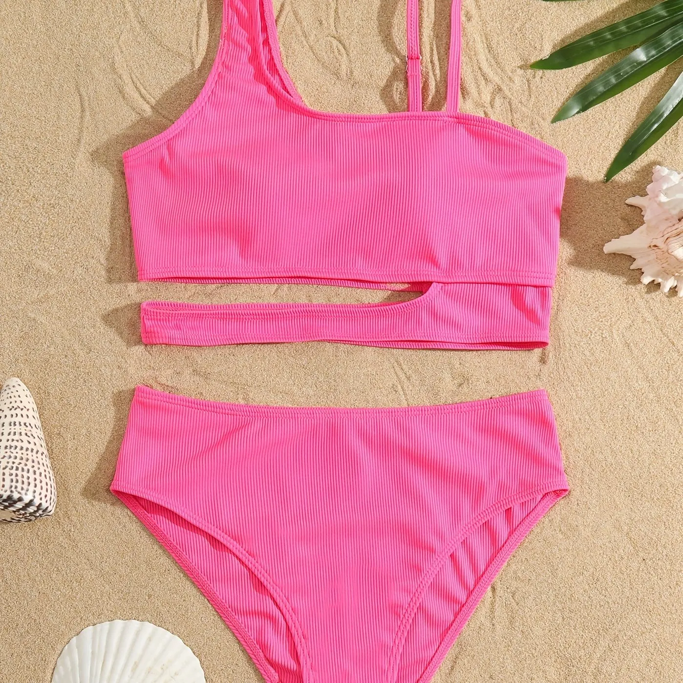 Asymmetrical Chic Solid Bikini Set – High-Stretch, Durable Women's Two-Piece Swimsuit with Easy Care