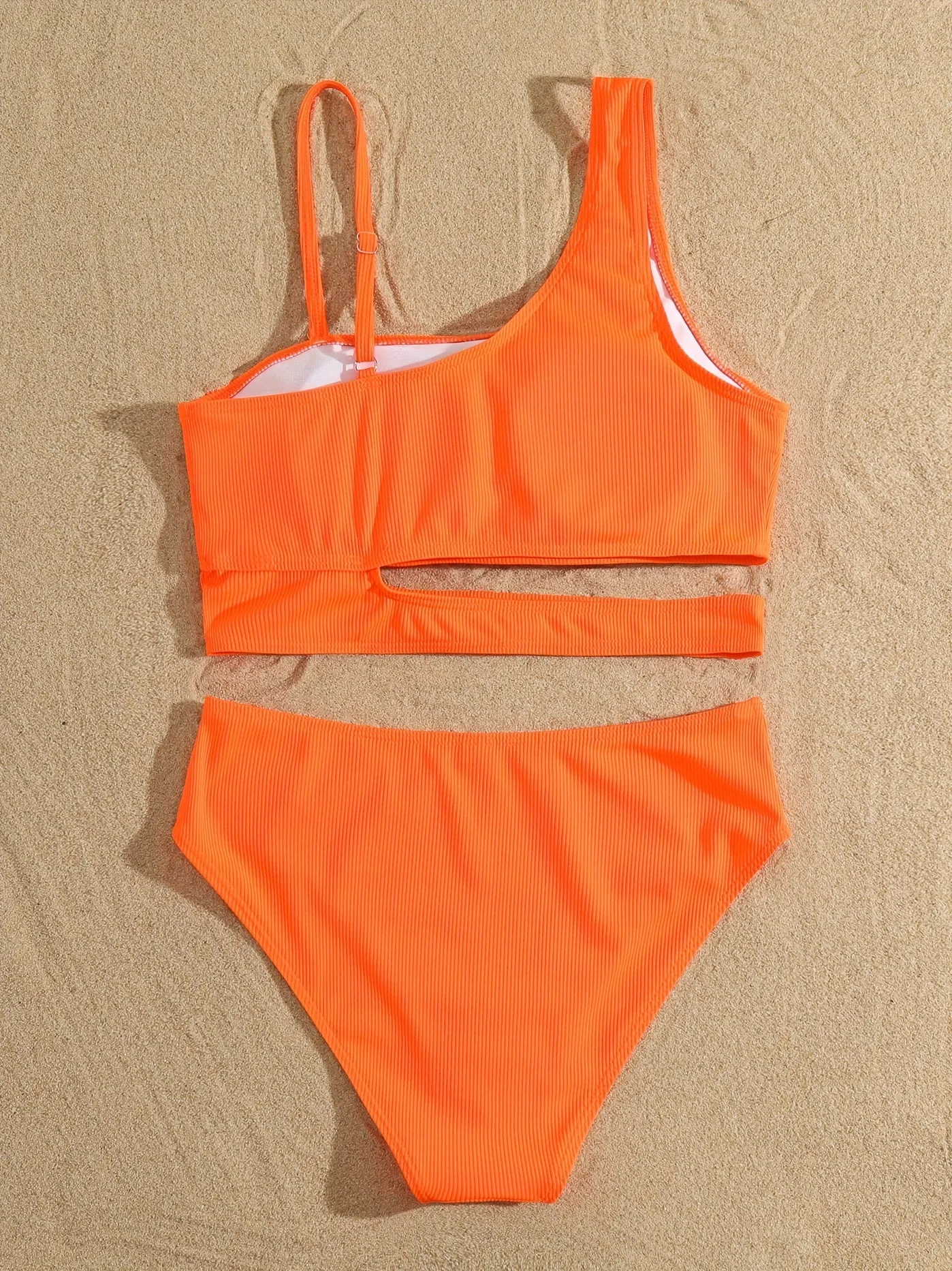 Asymmetrical Chic Solid Bikini Set – High-Stretch, Durable Women's Two-Piece Swimsuit with Easy Care