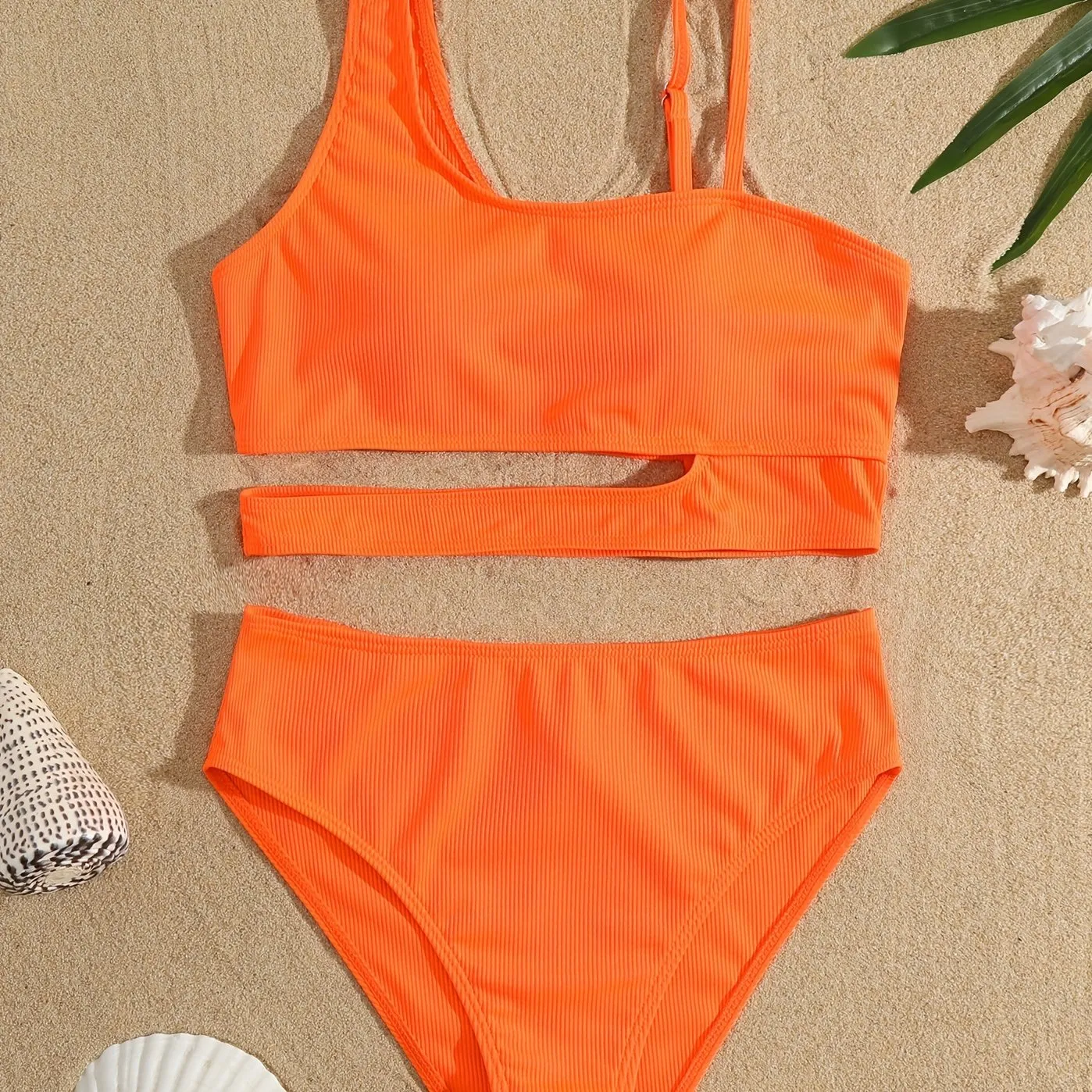 Asymmetrical Chic Solid Bikini Set – High-Stretch, Durable Women's Two-Piece Swimsuit with Easy Care