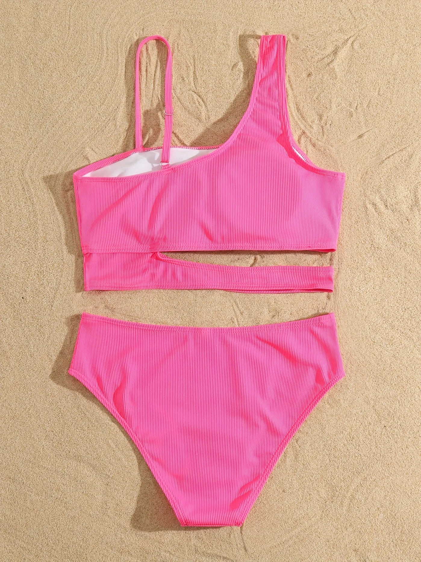 Asymmetrical Chic Solid Bikini Set – High-Stretch, Durable Women's Two-Piece Swimsuit with Easy Care