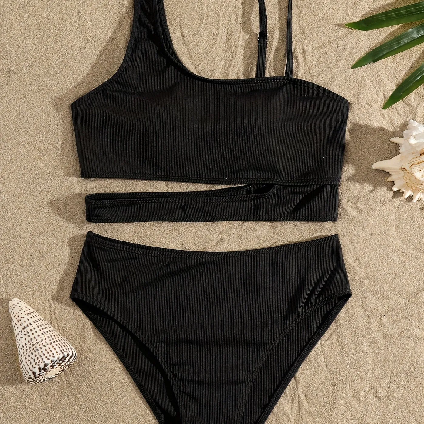 Asymmetrical Chic Solid Bikini Set – High-Stretch, Durable Women's Two-Piece Swimsuit with Easy Care
