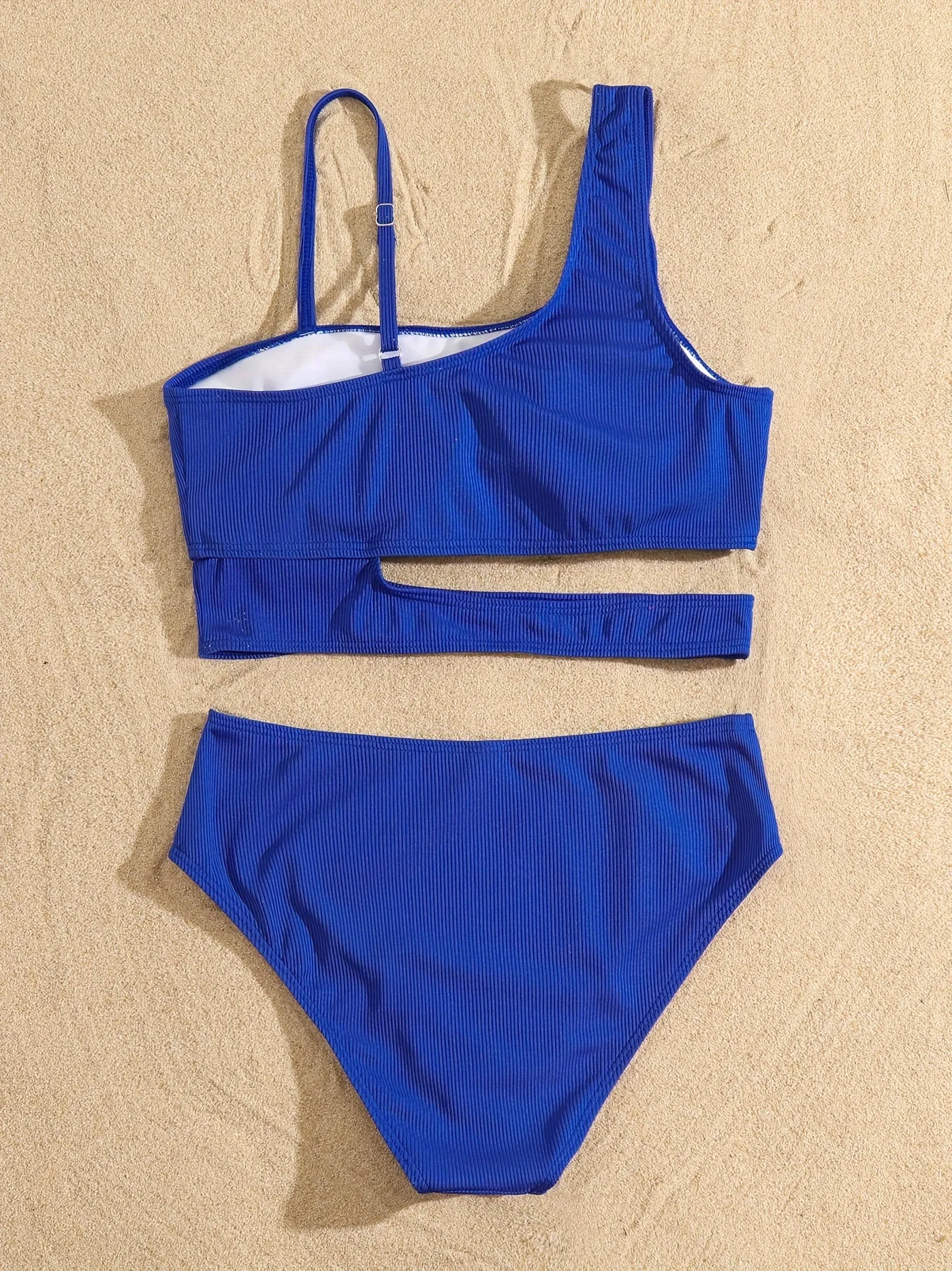 Asymmetrical Chic Solid Bikini Set – High-Stretch, Durable Women's Two-Piece Swimsuit with Easy Care