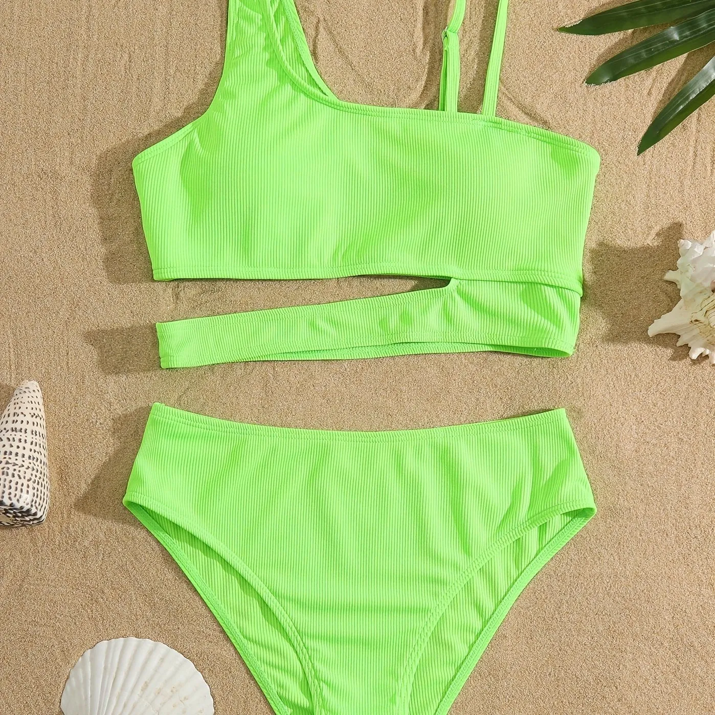 Asymmetrical Chic Solid Bikini Set – High-Stretch, Durable Women's Two-Piece Swimsuit with Easy Care