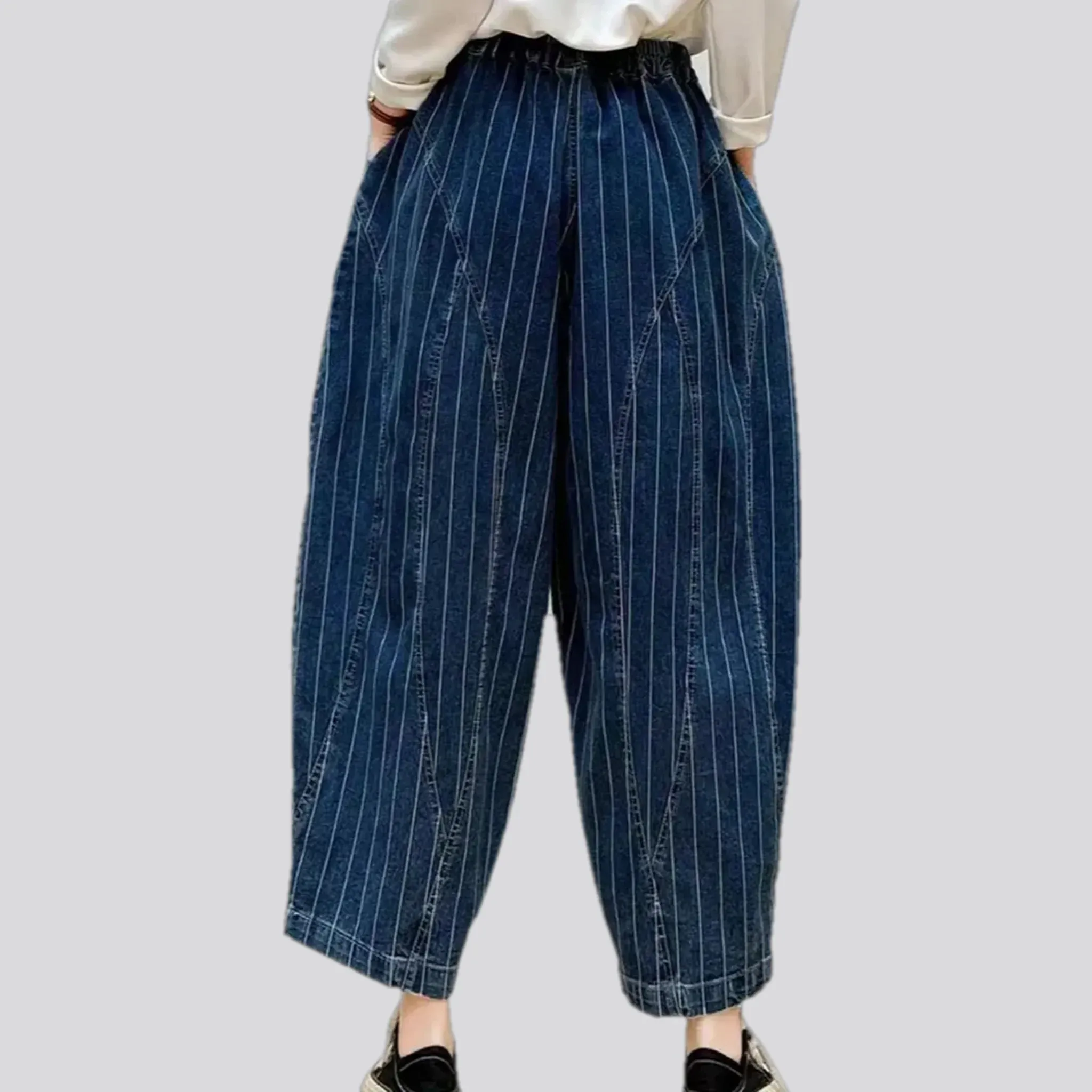 Baggy medium rise striped women's denim joggers