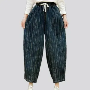 Baggy medium rise striped women's denim joggers