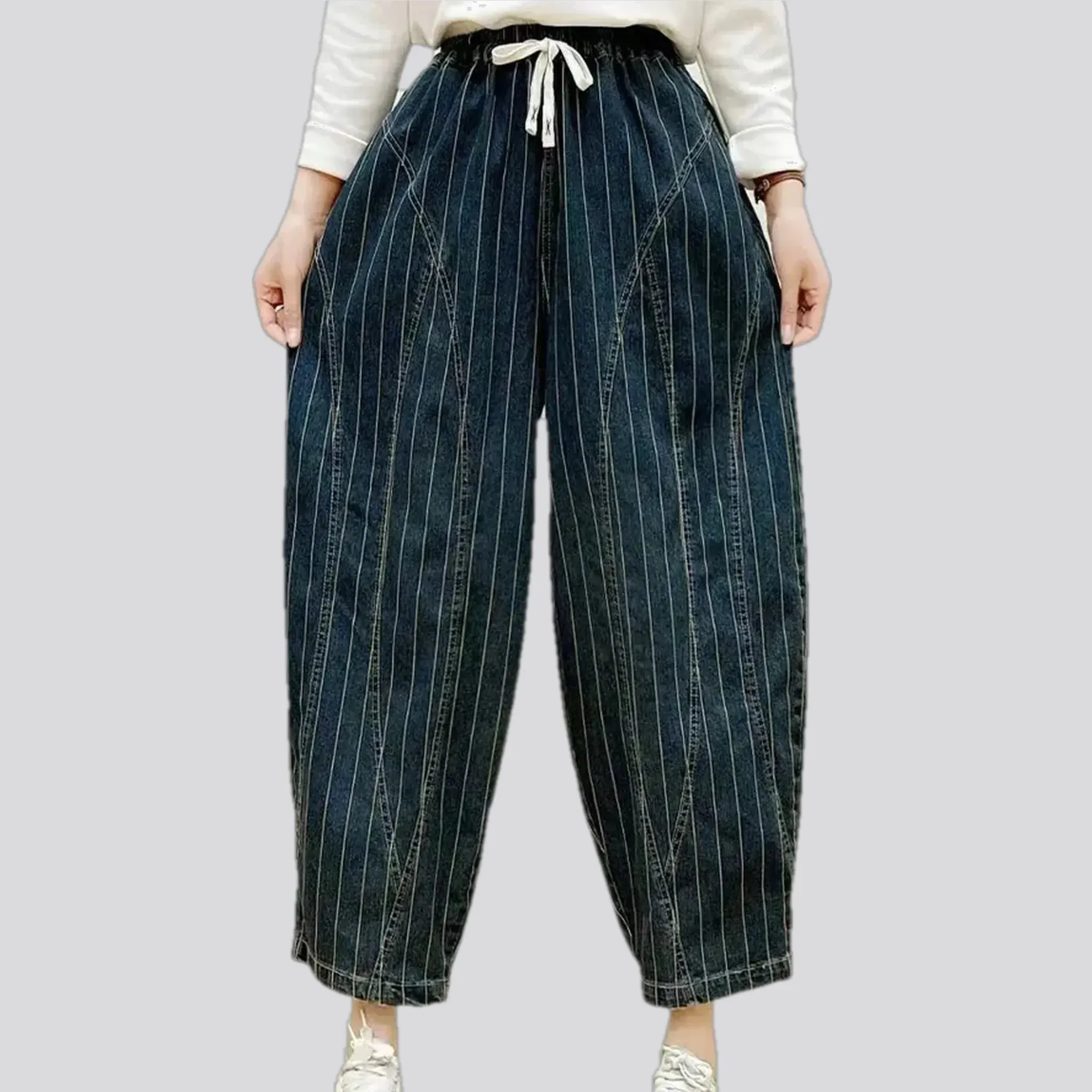 Baggy medium rise striped women's denim joggers