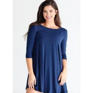 BAMBOO 3/4 SLEEVE TRAPEZE DRESS NAVY