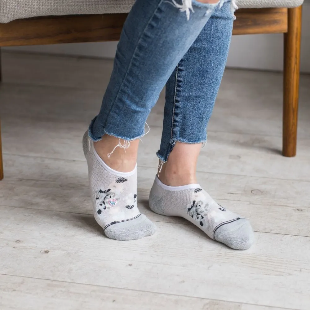 Bamboo Socks | No Fuss No-Show | Fleur de Rose Grey