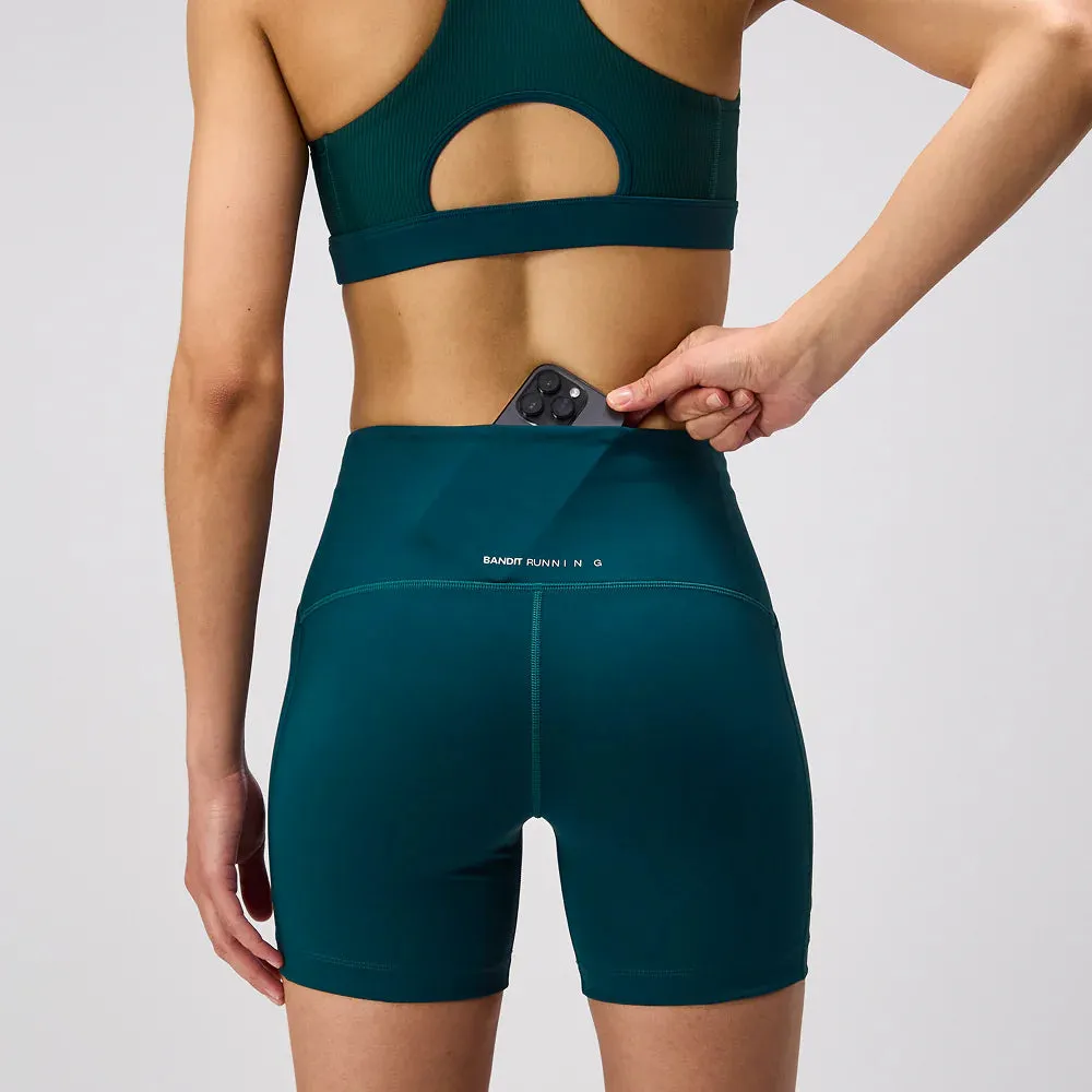 Bandit Running: Stamina High Waist 5" Women's Compression Shorts - Pine