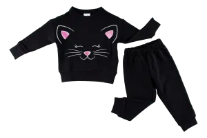 Birdie Bean Halloween Black Cat Kids Crewneck Sweatshirt and Pants Set