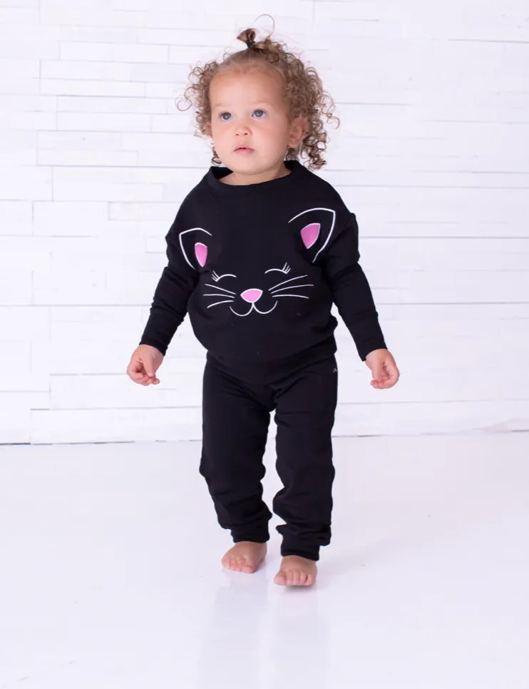 Birdie Bean Halloween Black Cat Kids Crewneck Sweatshirt and Pants Set
