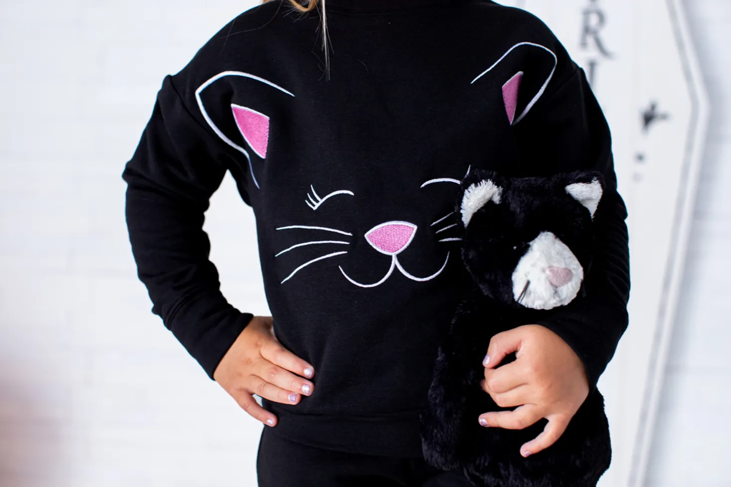 Birdie Bean Halloween Black Cat Kids Crewneck Sweatshirt and Pants Set