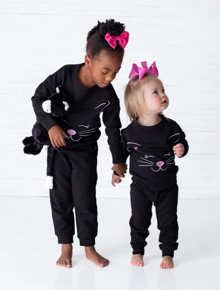 Birdie Bean Halloween Black Cat Kids Crewneck Sweatshirt and Pants Set