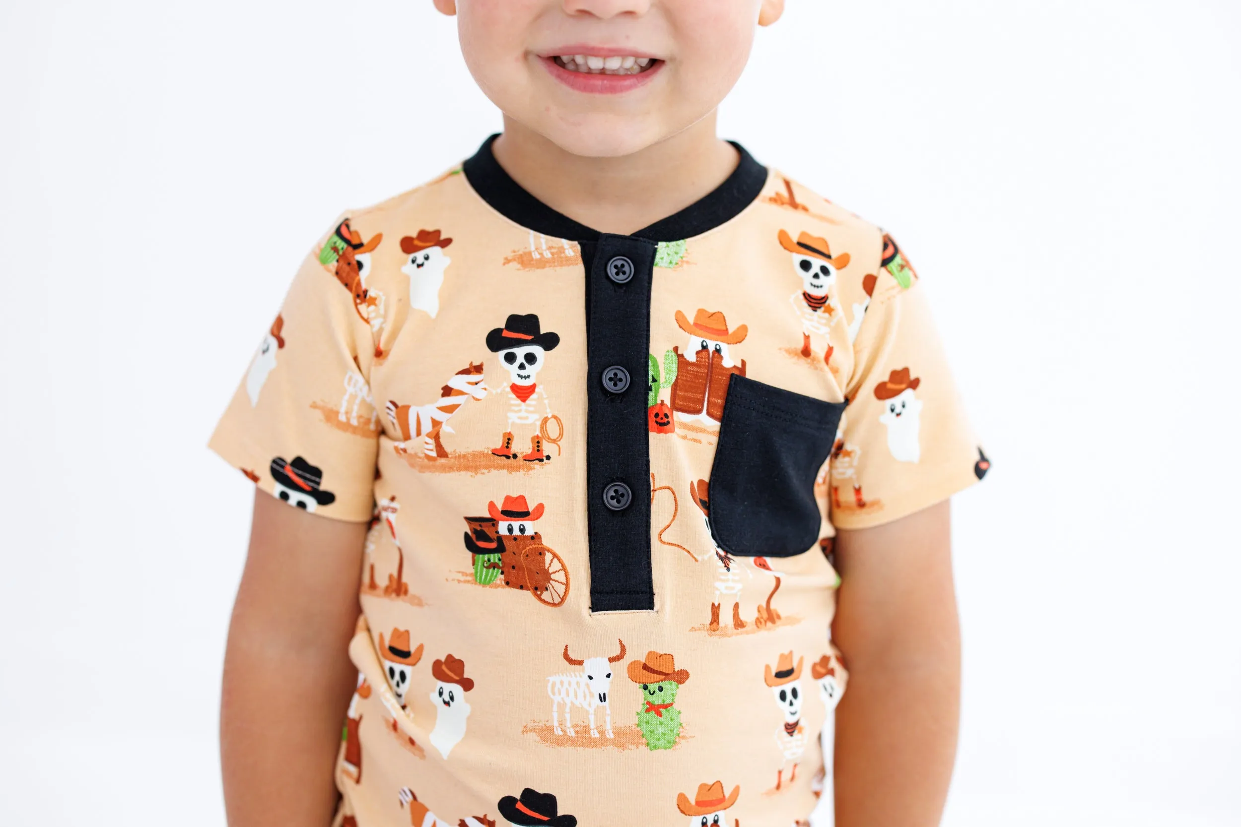 Birdie Bean Willie Western Skeleton Glow in the Dark Halloween Henley T-Shirt