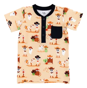 Birdie Bean Willie Western Skeleton Glow in the Dark Halloween Henley T-Shirt