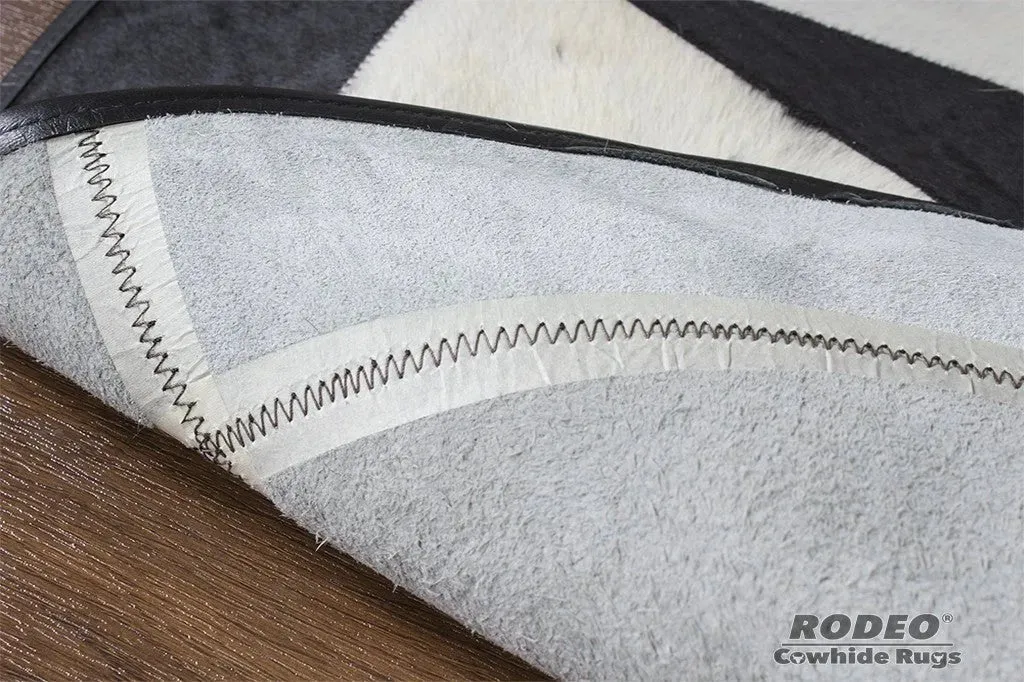 Black & White TEXAS STAR Cowhide Patchwork Rug