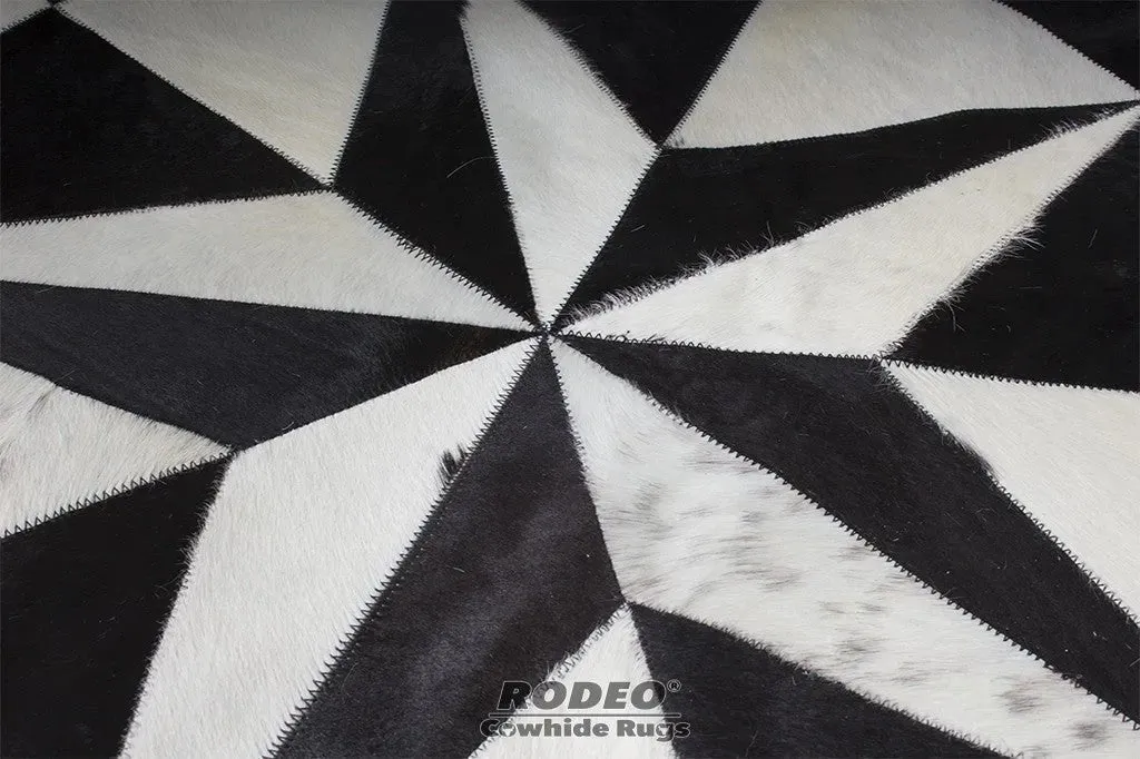 Black & White TEXAS STAR Cowhide Patchwork Rug