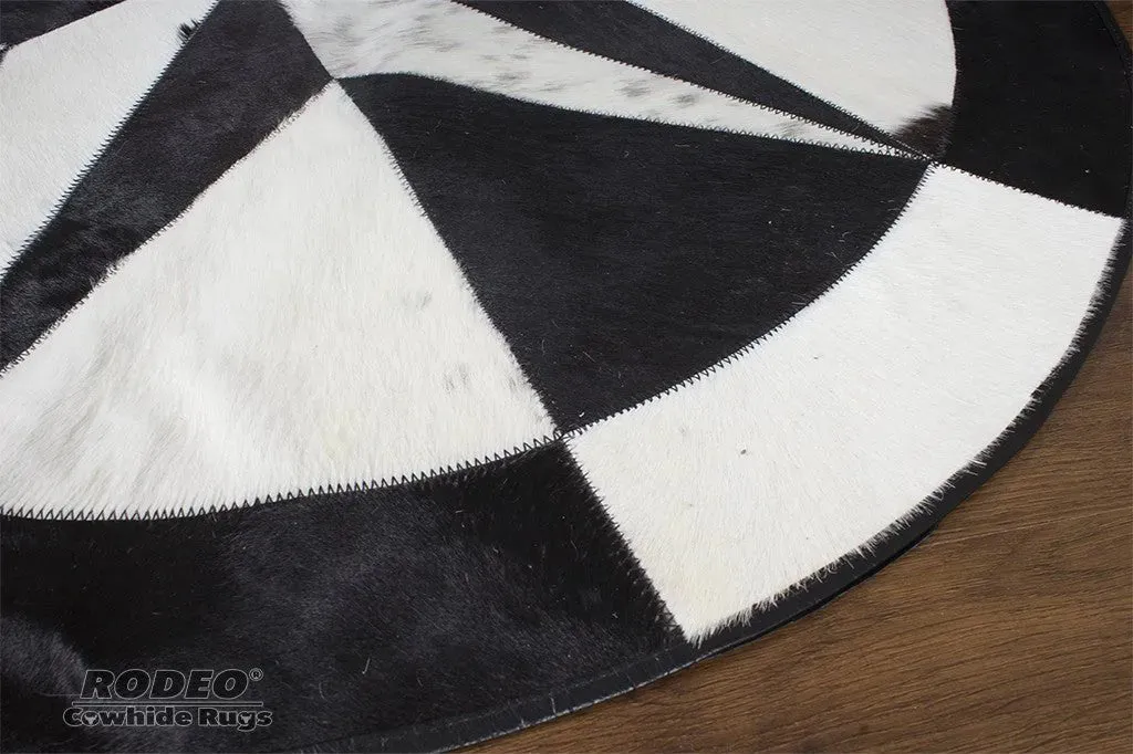 Black & White TEXAS STAR Cowhide Patchwork Rug