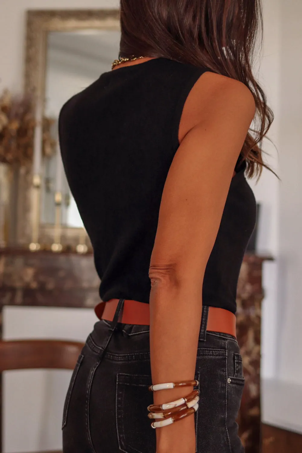 Black Mesh Patchwork Sleeveless Bodysuit