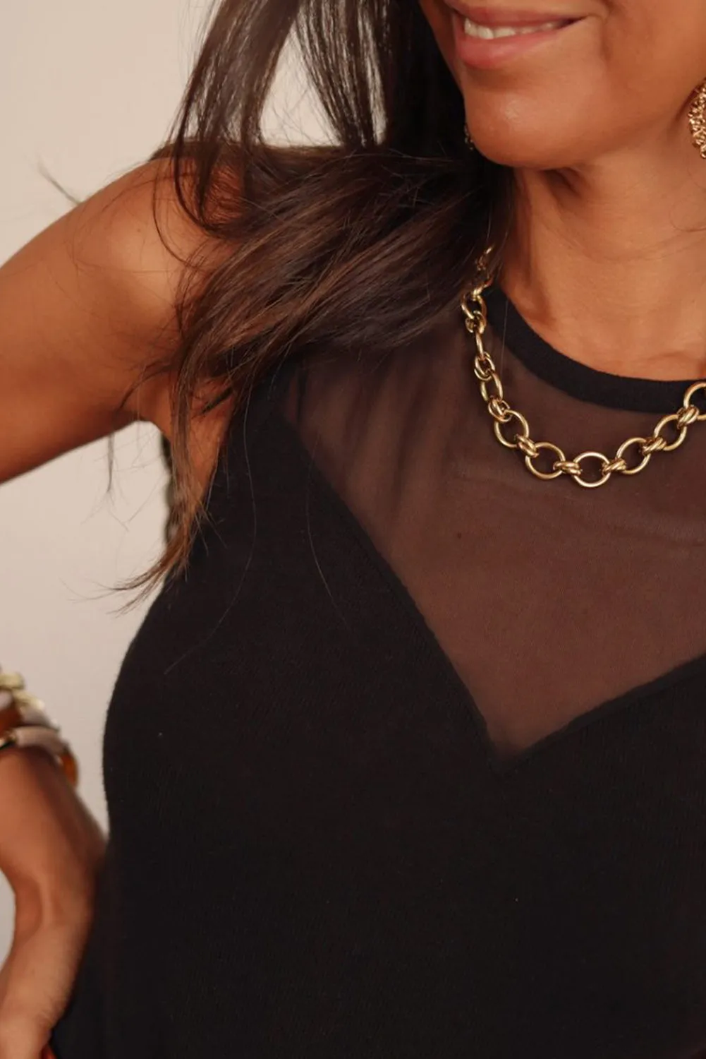 Black Mesh Patchwork Sleeveless Bodysuit