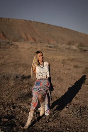 Bradyn Patchwork Print Skirt in Orange