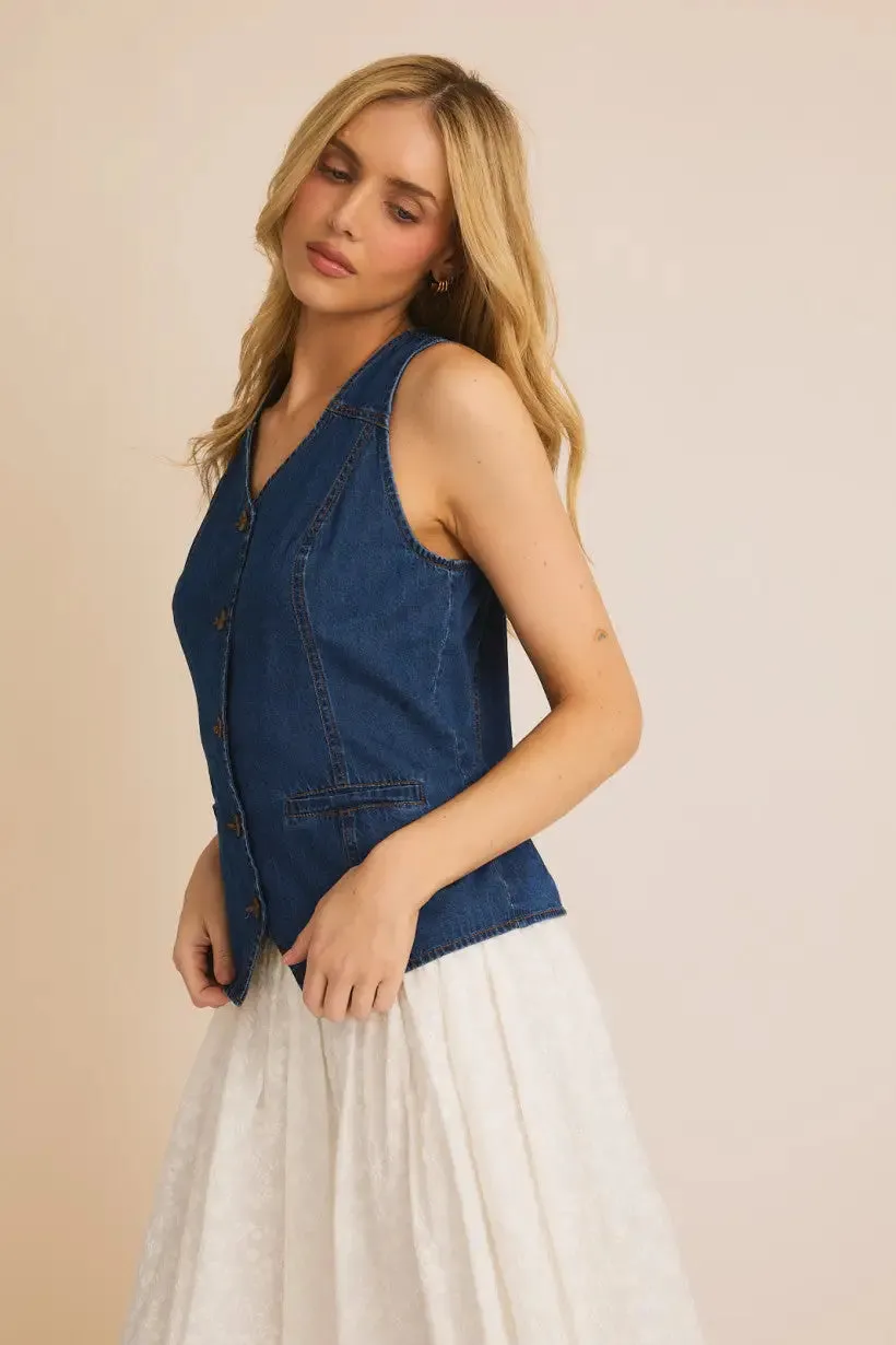 BUTTON DOWN LIGHT WEIGHT DENIM VEST