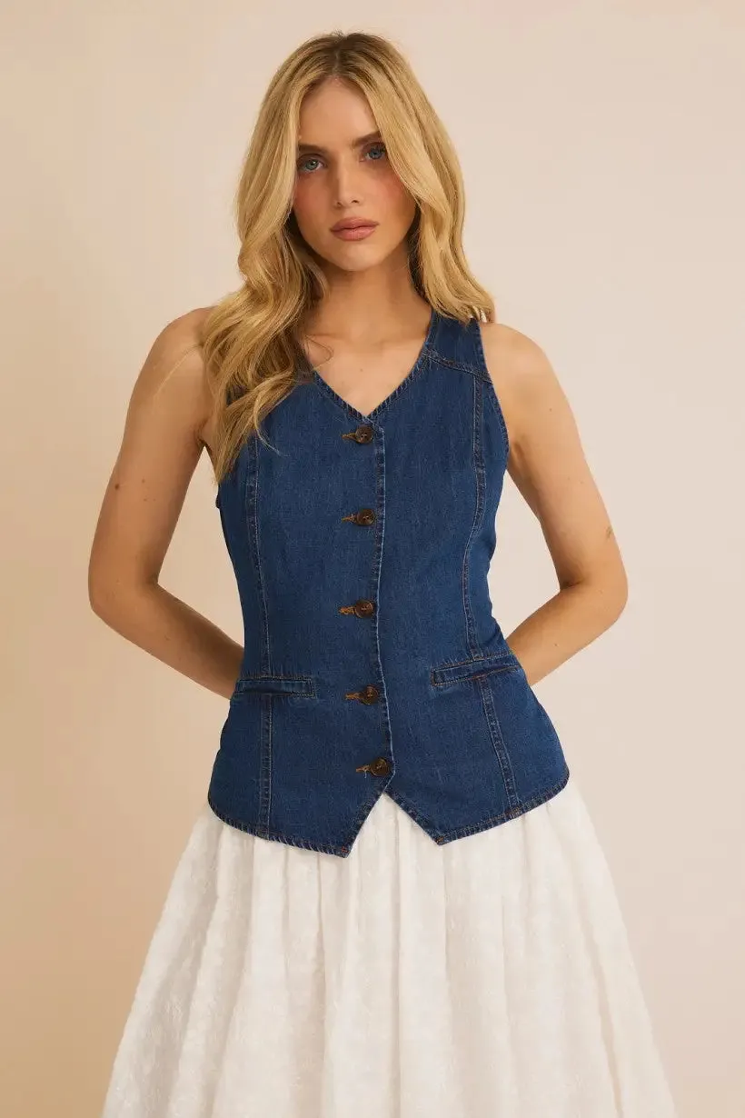 BUTTON DOWN LIGHT WEIGHT DENIM VEST