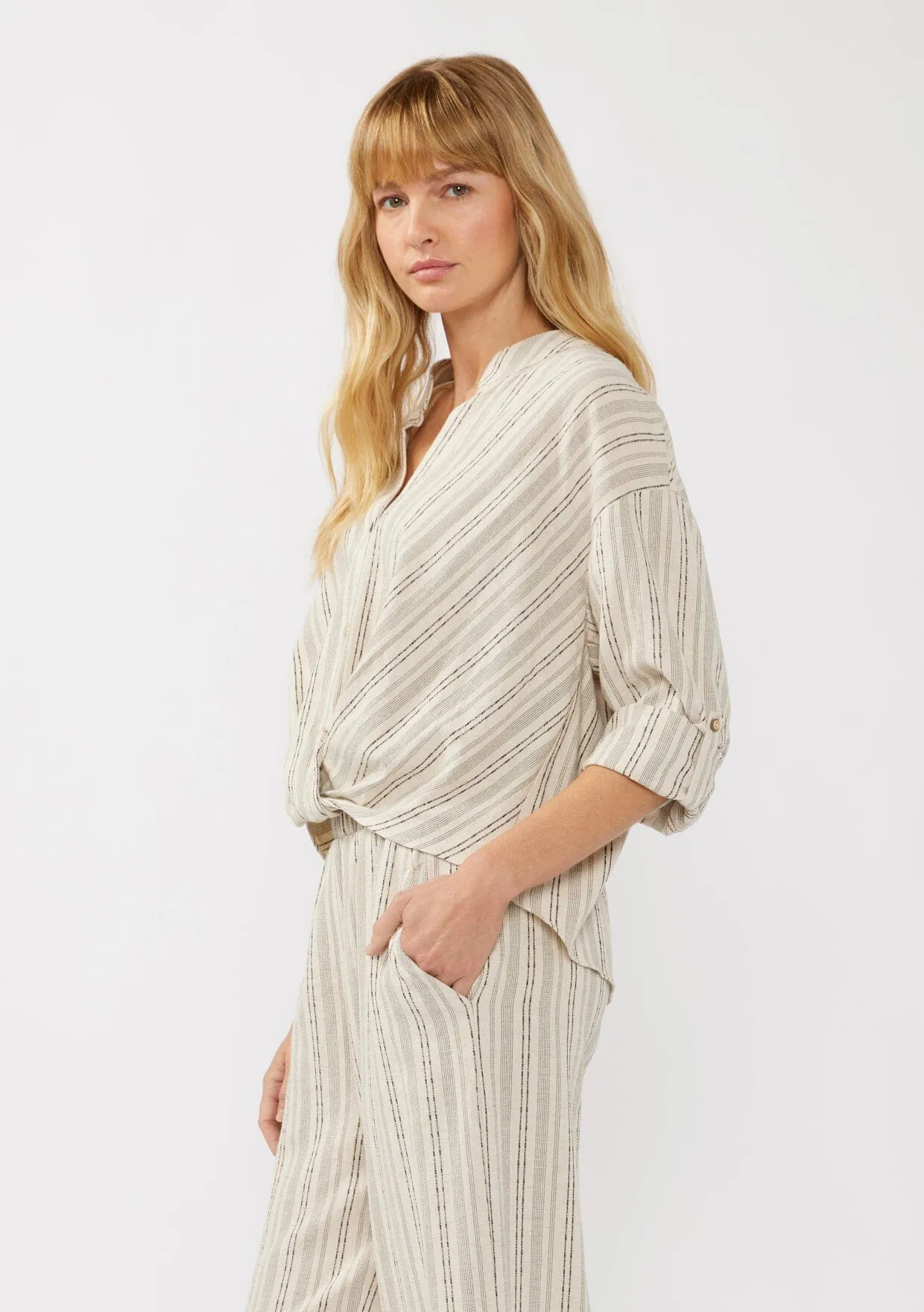 Carefree Escape Twist Front Striped Shirt