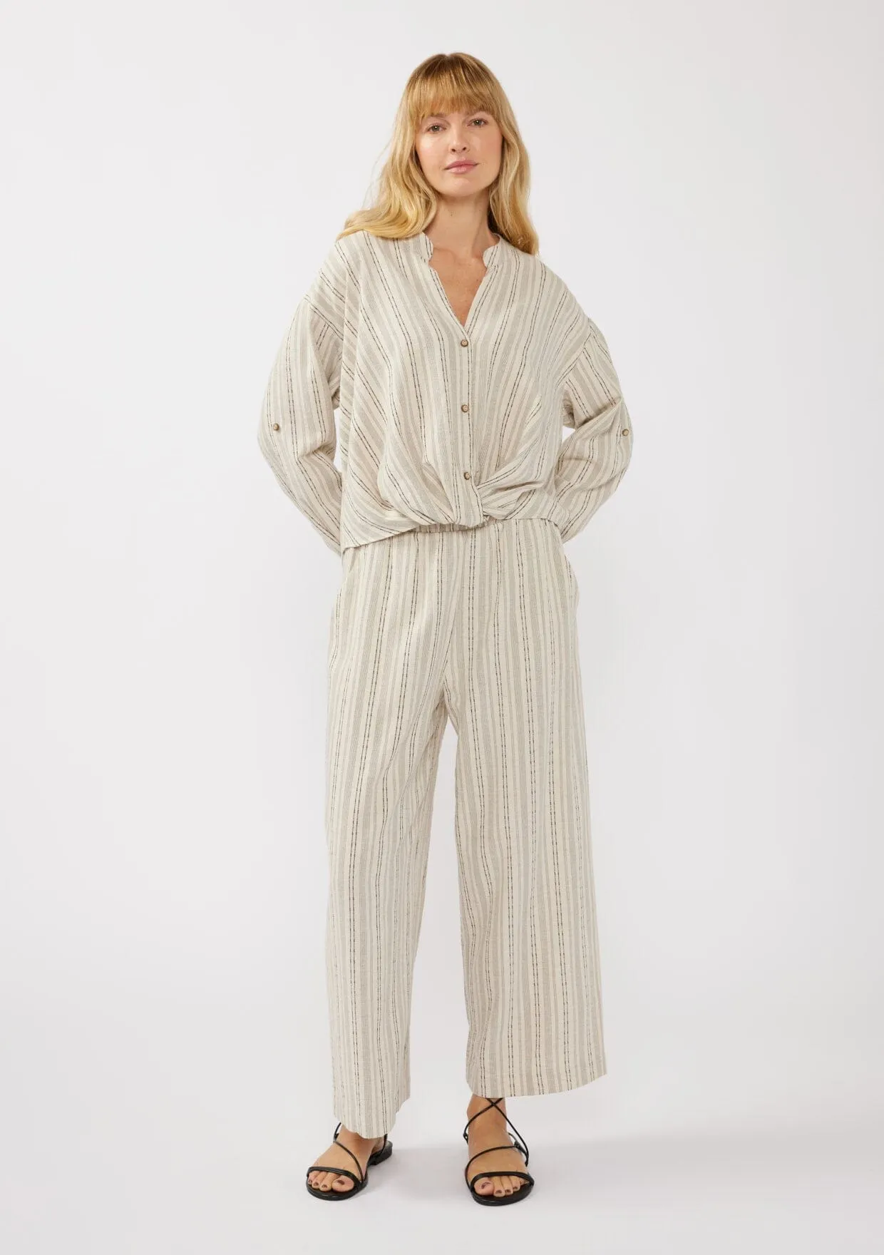 Carefree Escape Twist Front Striped Shirt