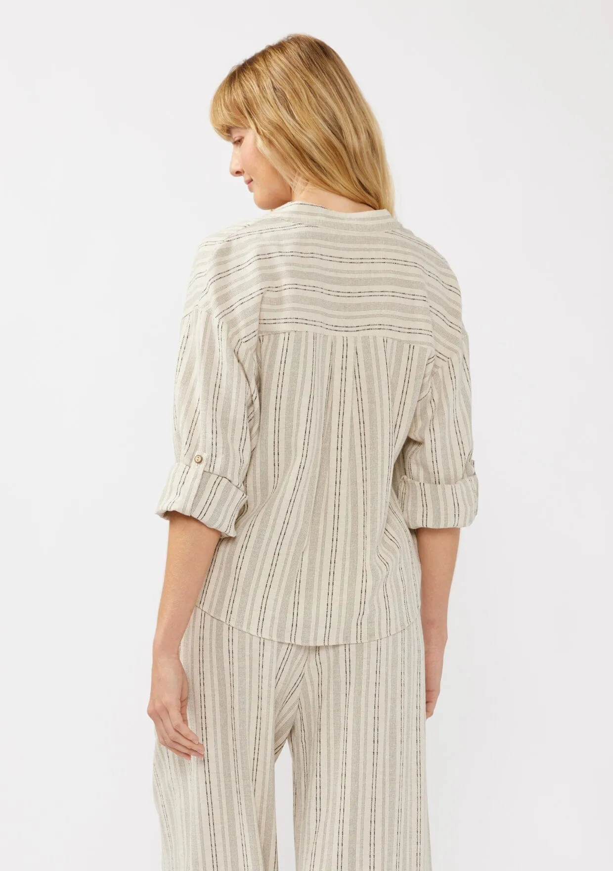 Carefree Escape Twist Front Striped Shirt