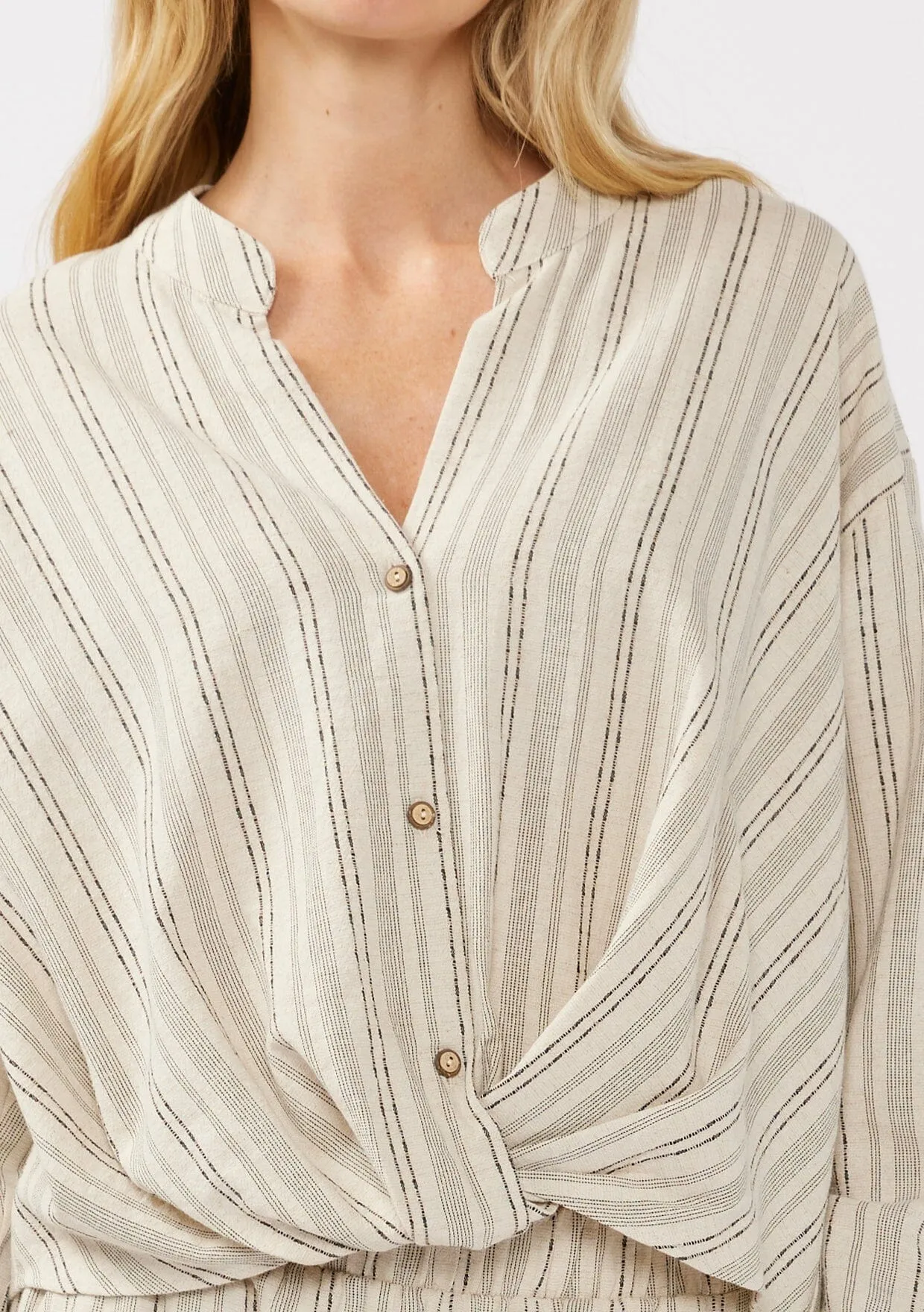 Carefree Escape Twist Front Striped Shirt