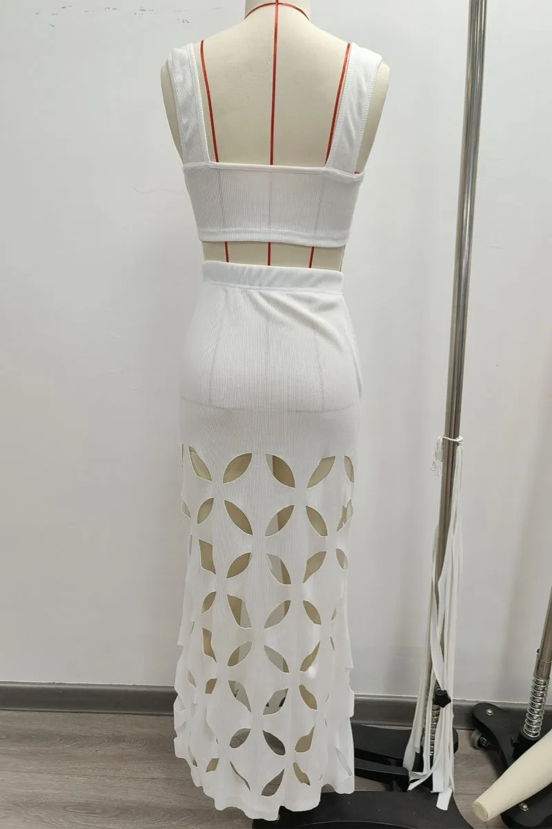 Casual Hollow Out Backless Square Neck Sleeveless Two Pieces